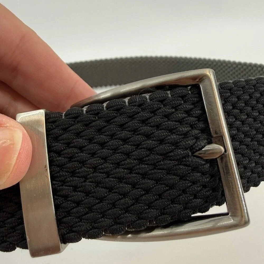 Tommy Bahama Black/Gray Reversible Braided Belt stretch Silver Buckle S/M‎ NWOT
